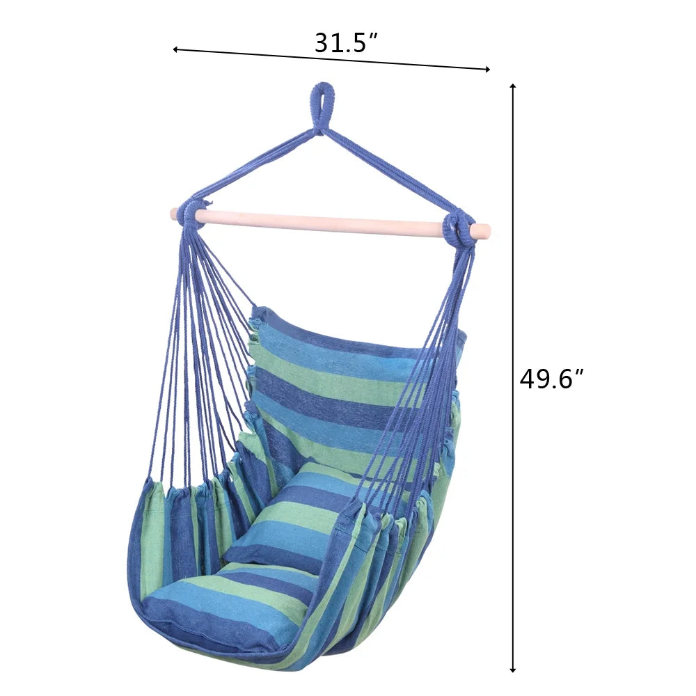 Portable Hammock Chair Porch Swing Camping Blue Strip Y84447