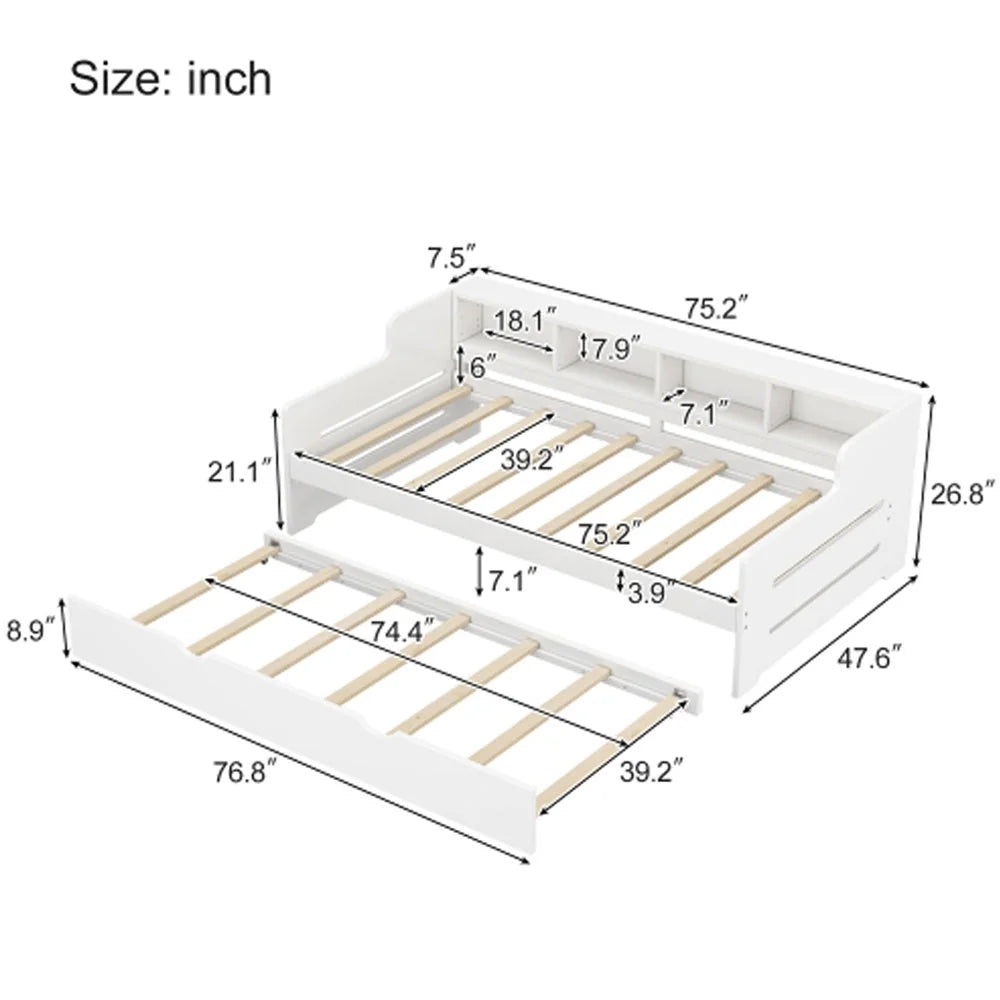 White Twin Size Wooden Day Bed with Trundle Z8899
