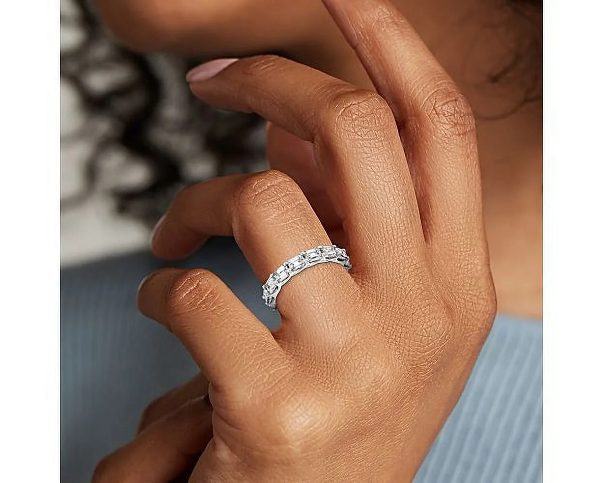 14K White Gold Emerald Cut Diamond Eternity Band B665446