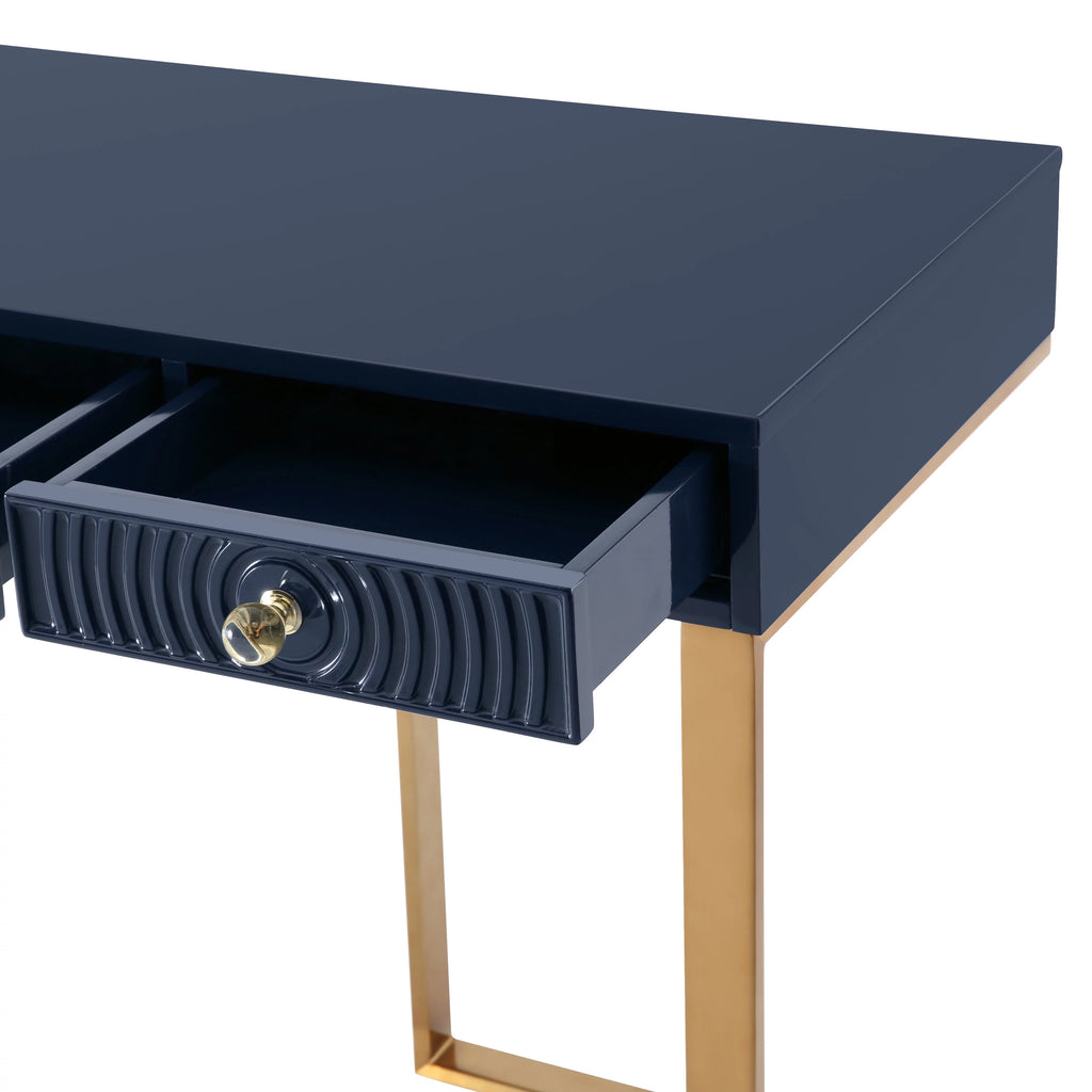 Blue Lacquer Office Desk With Gold Legs J150