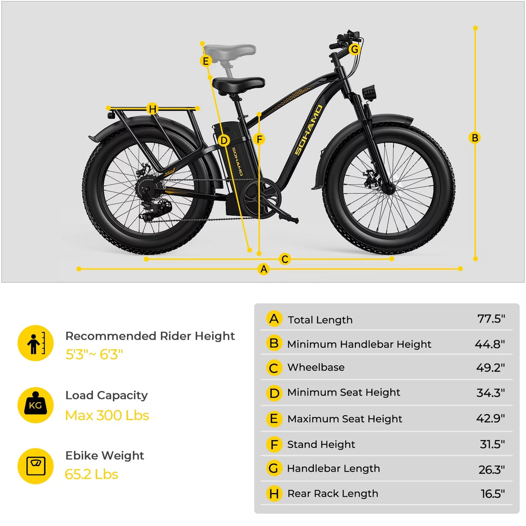 750W Fat Tire Electric Bike 26''x4'' 48V 15Ah G8741