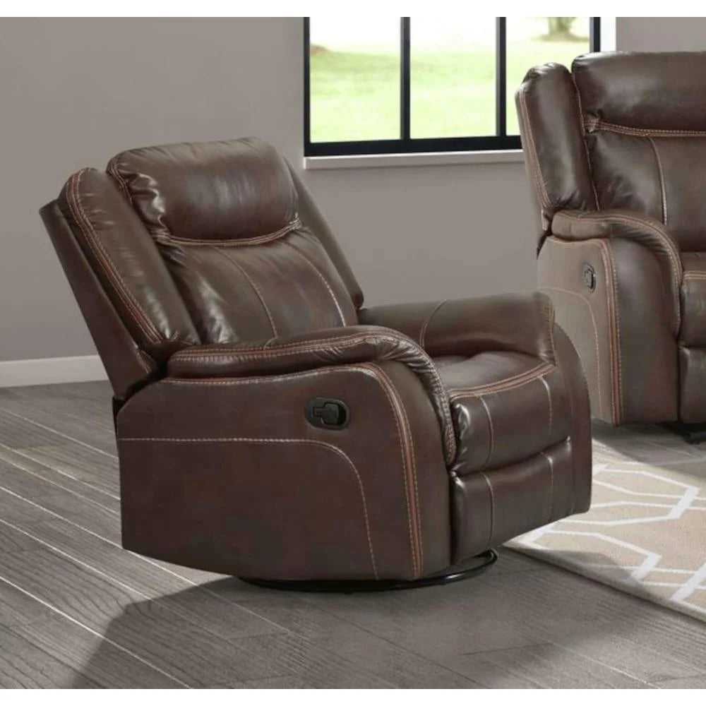 Brown Faux Leather Reclining Swivel Chair V44117