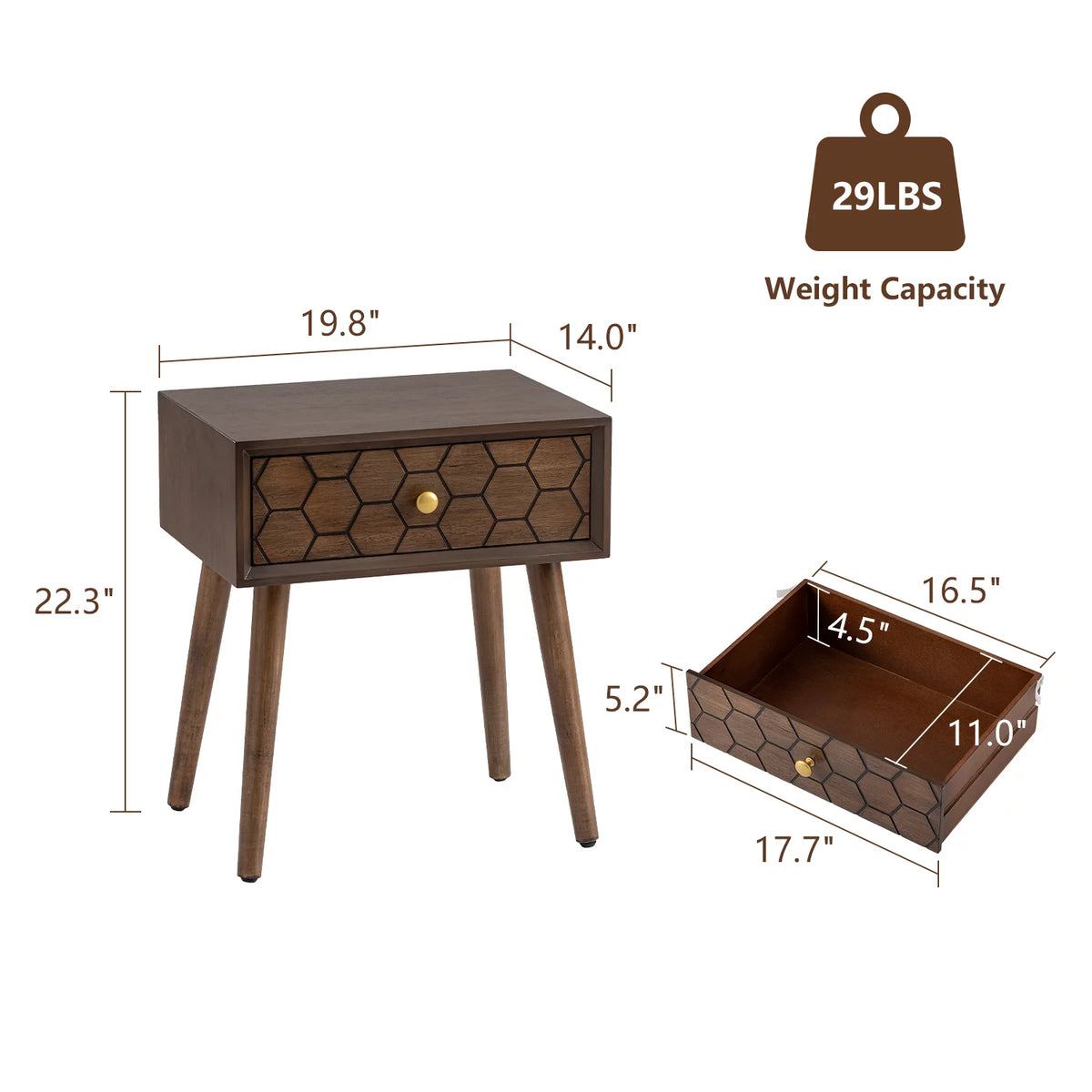 Brown MDF Nightstand with Drawer V237864