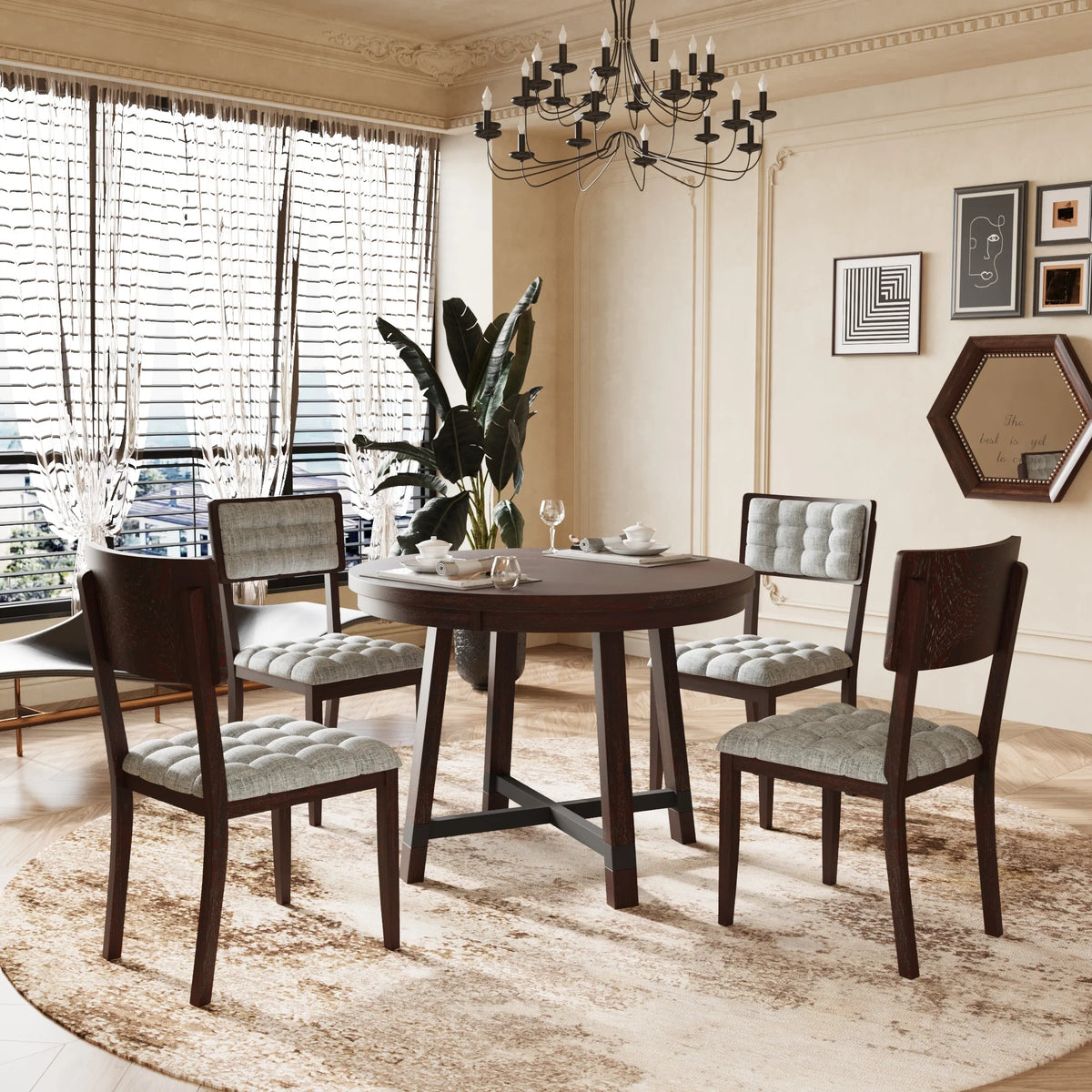 Rustic Wood 5 Piece Dining Table Set C881069