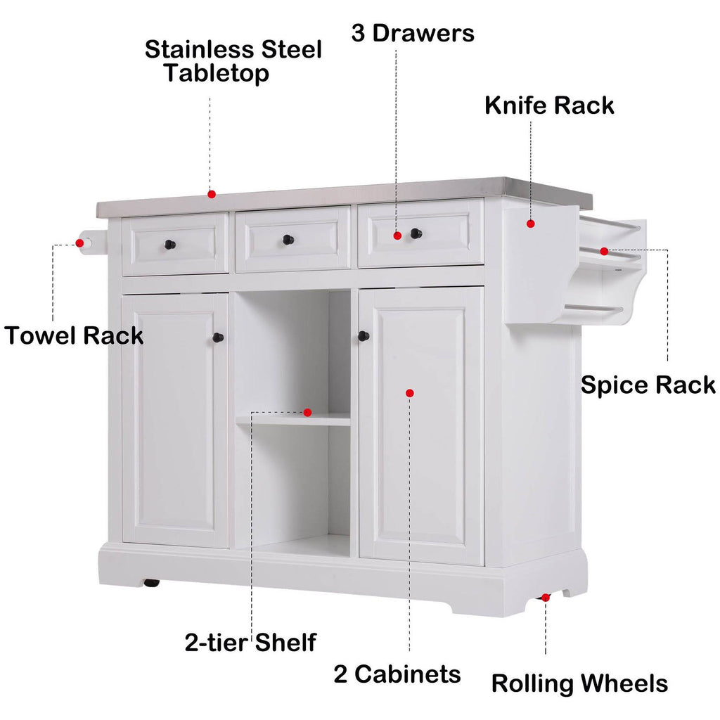 White Rolling Kitchen Island Cart with Wheels C7263
