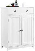 White 23.6in L x 11.8in W x 31.5in H Wooden Bathroom Cabinet with 1 Drawer 2 Doors and Adjustable Shelf M97678