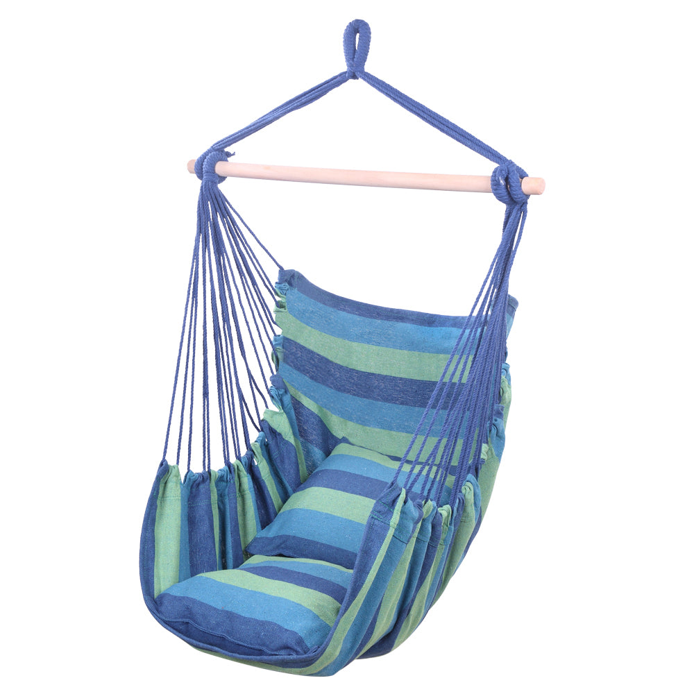 Portable Hammock Chair Porch Swing Camping Blue Strip Y84447