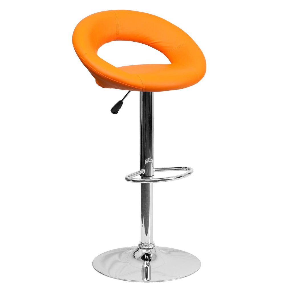 White Vinyl Adjustable Height Barstool with Chrome Base Q714