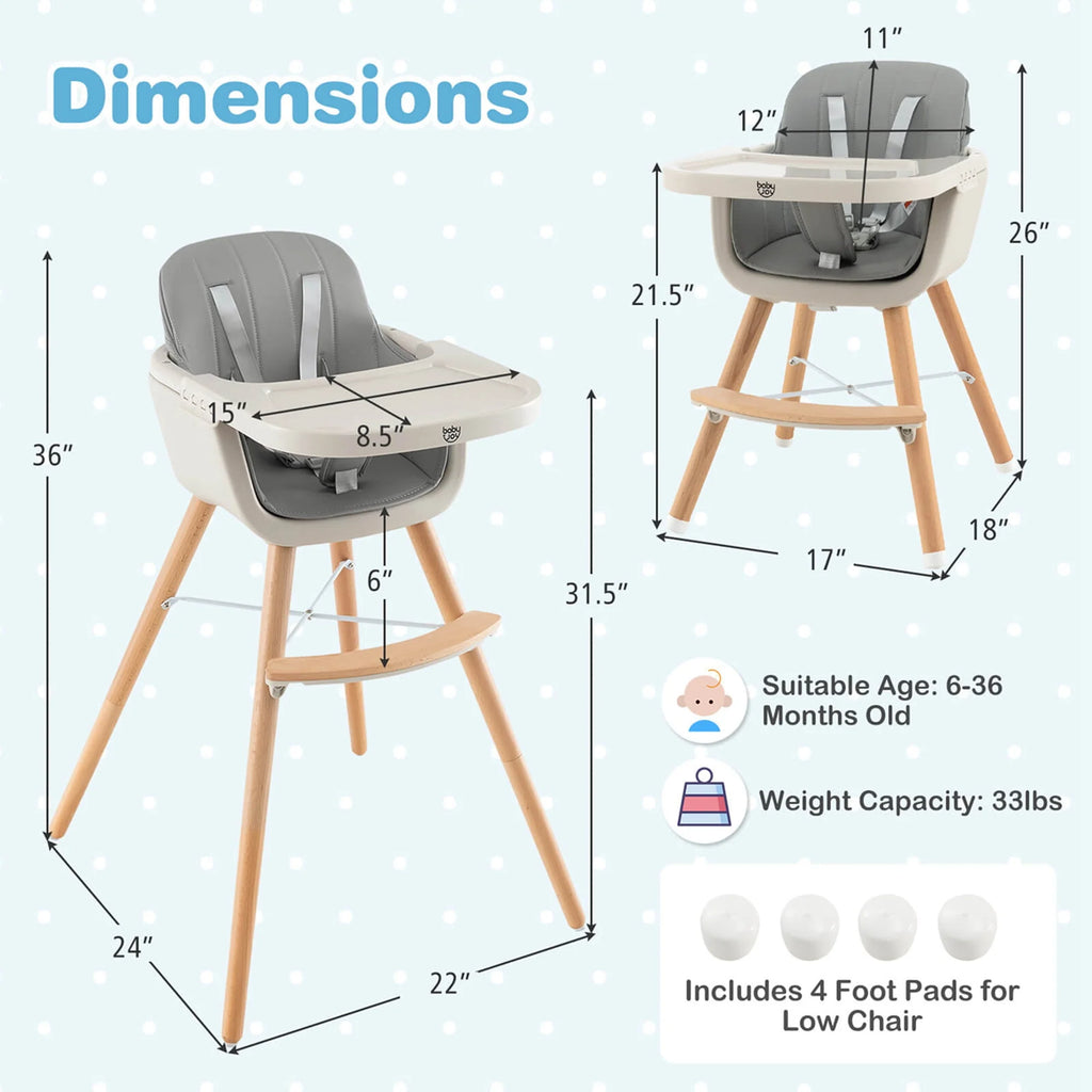 3 in 1 Convertible Wooden High Chair Beige E4319