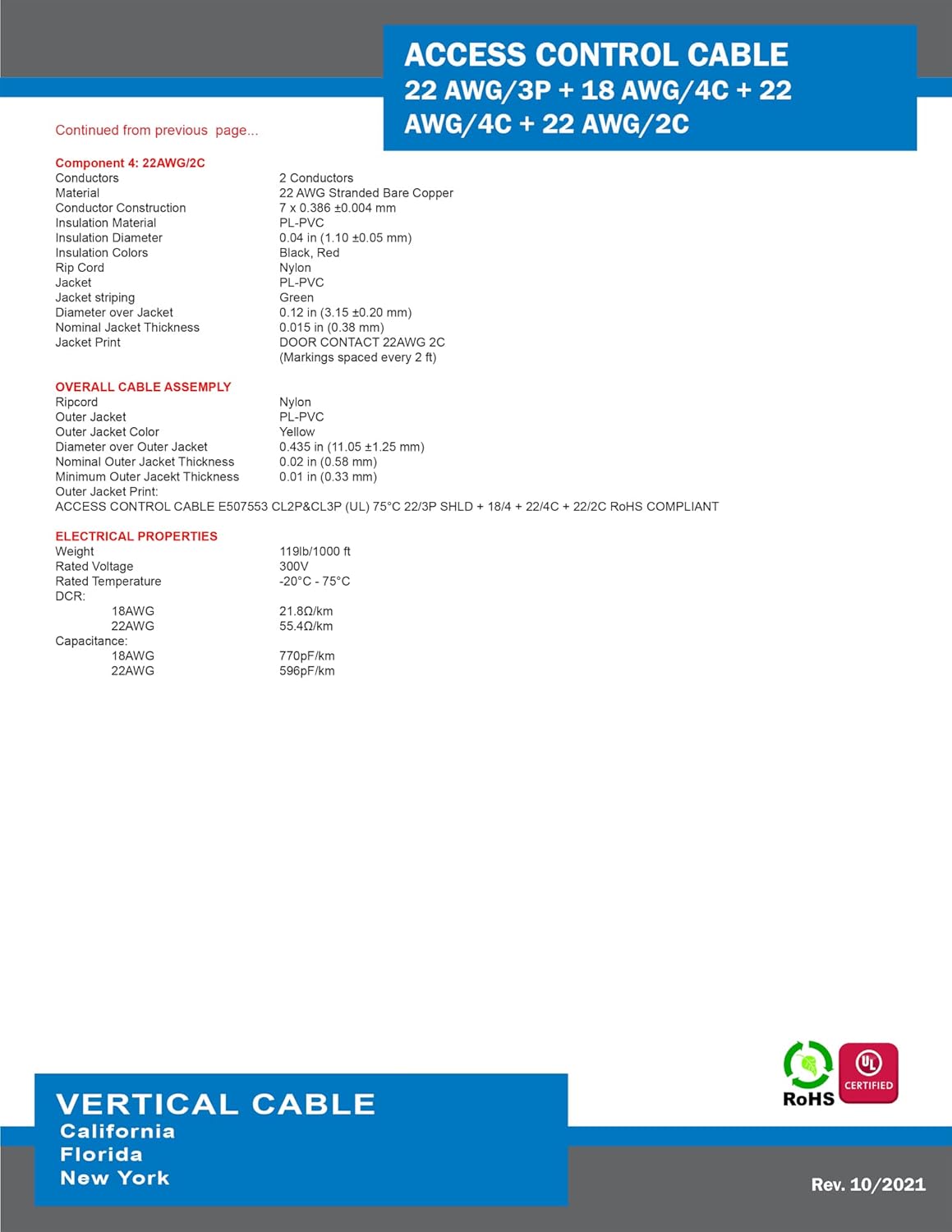 22AWG/3 Pair Shielded + 18AWG/4 Conductor + 22AWG/4 Conductor + 22AWG/2 Conductor Stranded Bare Copper Cable, 500ft Spool, Yellow G81903