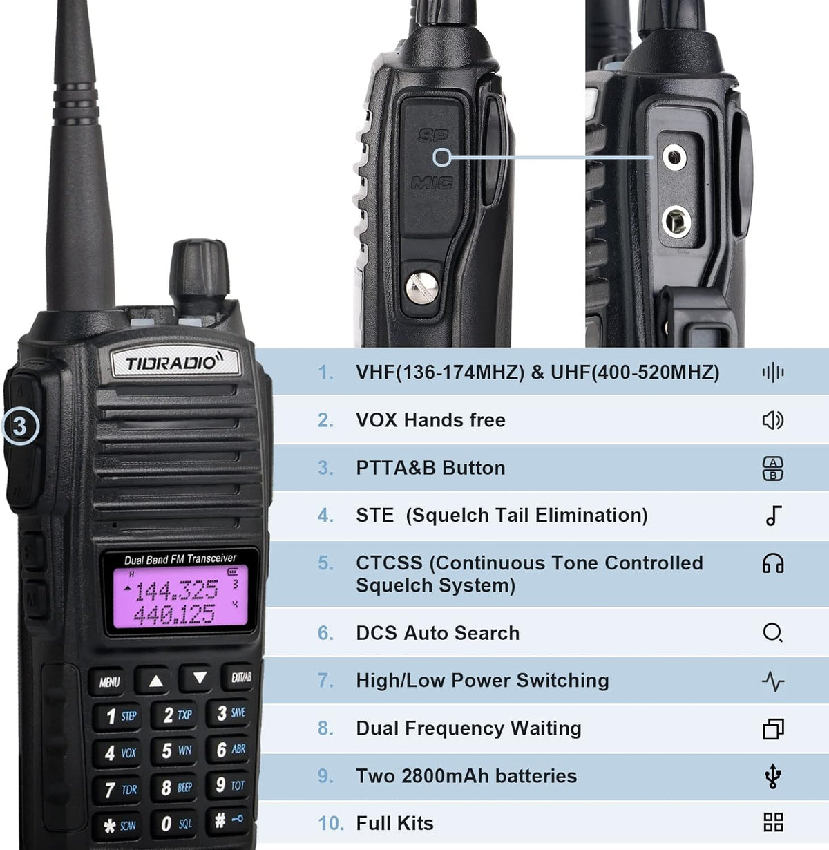 2PCS Dual Band Ham Radio Handheld with Programming Cable and Long Antenna G47999