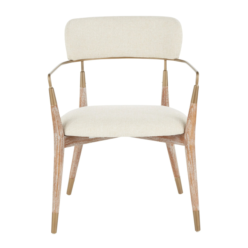 Contemporary Chair Set of 2 Cream Fabric White Washed Wood Copper Washed W13285