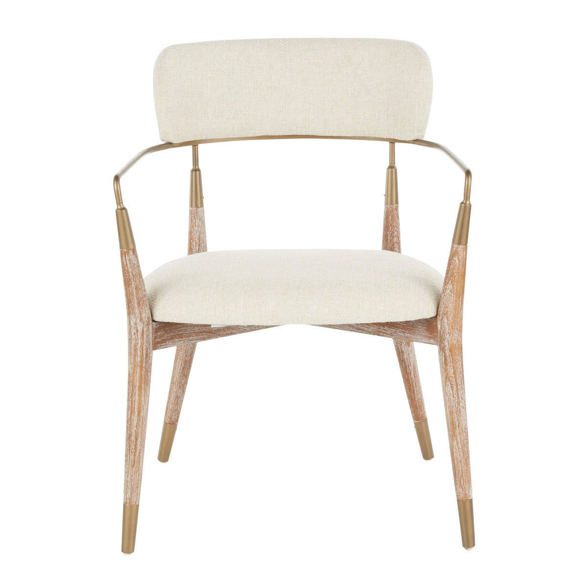 Contemporary Chair Set of 2 Cream Fabric White Washed Wood Copper Washed W13285