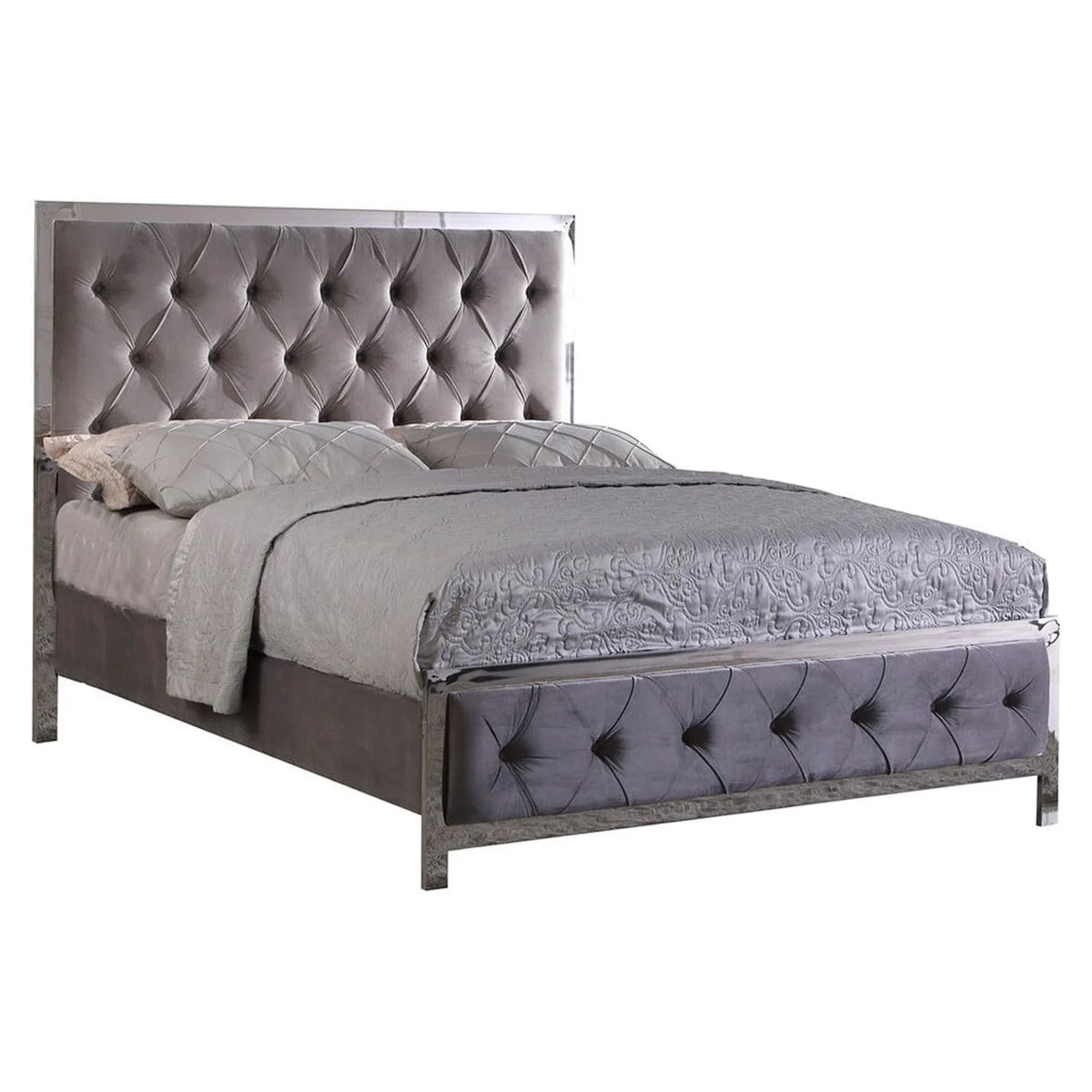 Grey Tufted Velvet Cal. King Bed N647311