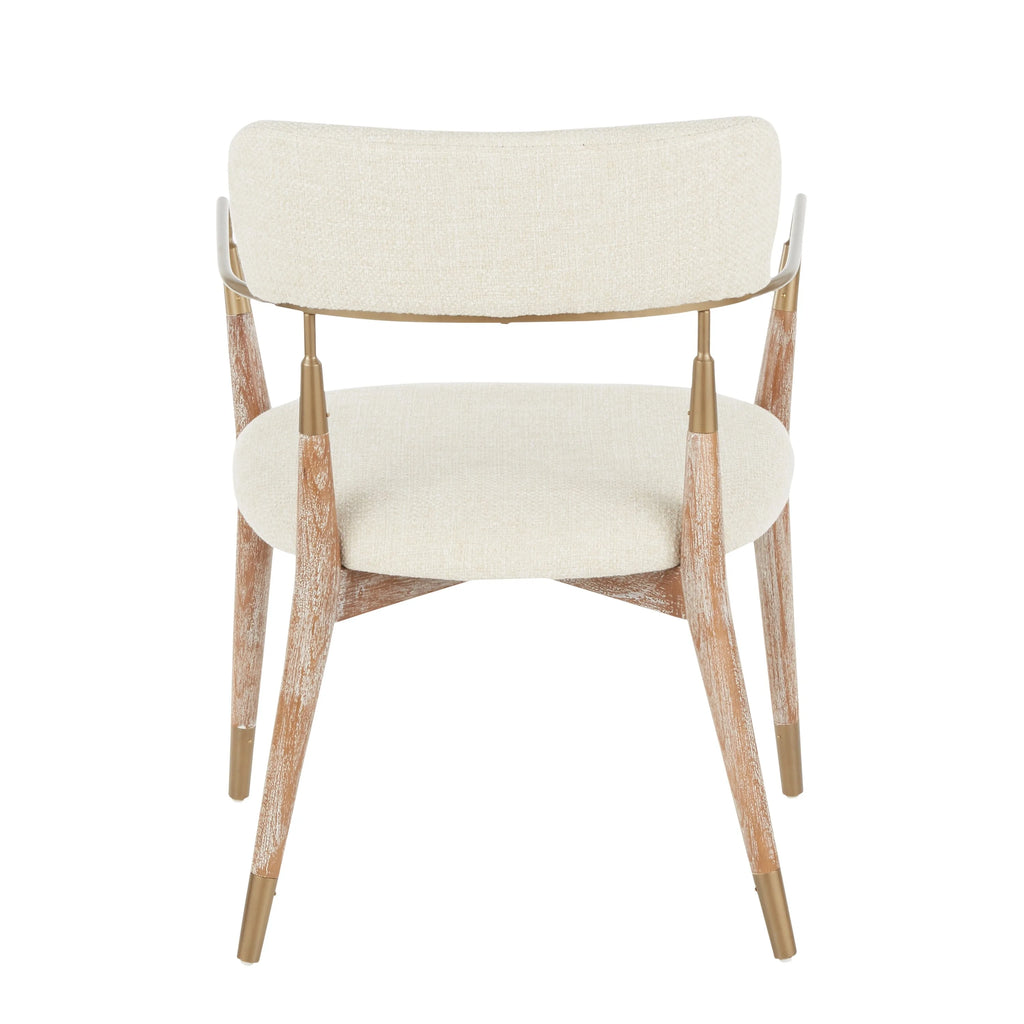 Contemporary Chair Set of 2 Cream Fabric White Washed Wood Copper Washed W13285