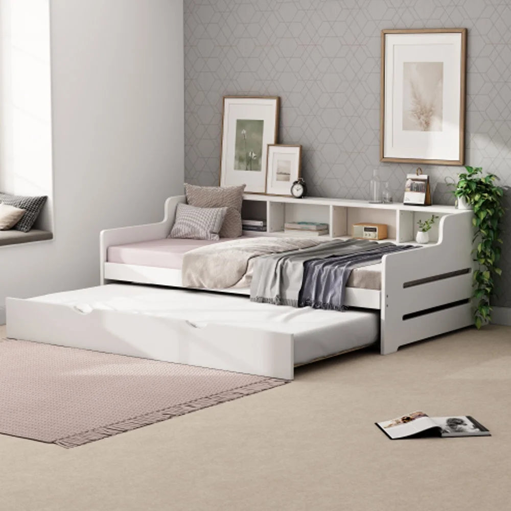 White Twin Size Wooden Day Bed with Trundle Z8899