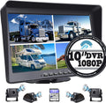 128GB 10.1 Audio Monitor Backup Camera Built-in DVR Dash Cam 1080P HD 4 Split Screen IP69 Waterproof J5446