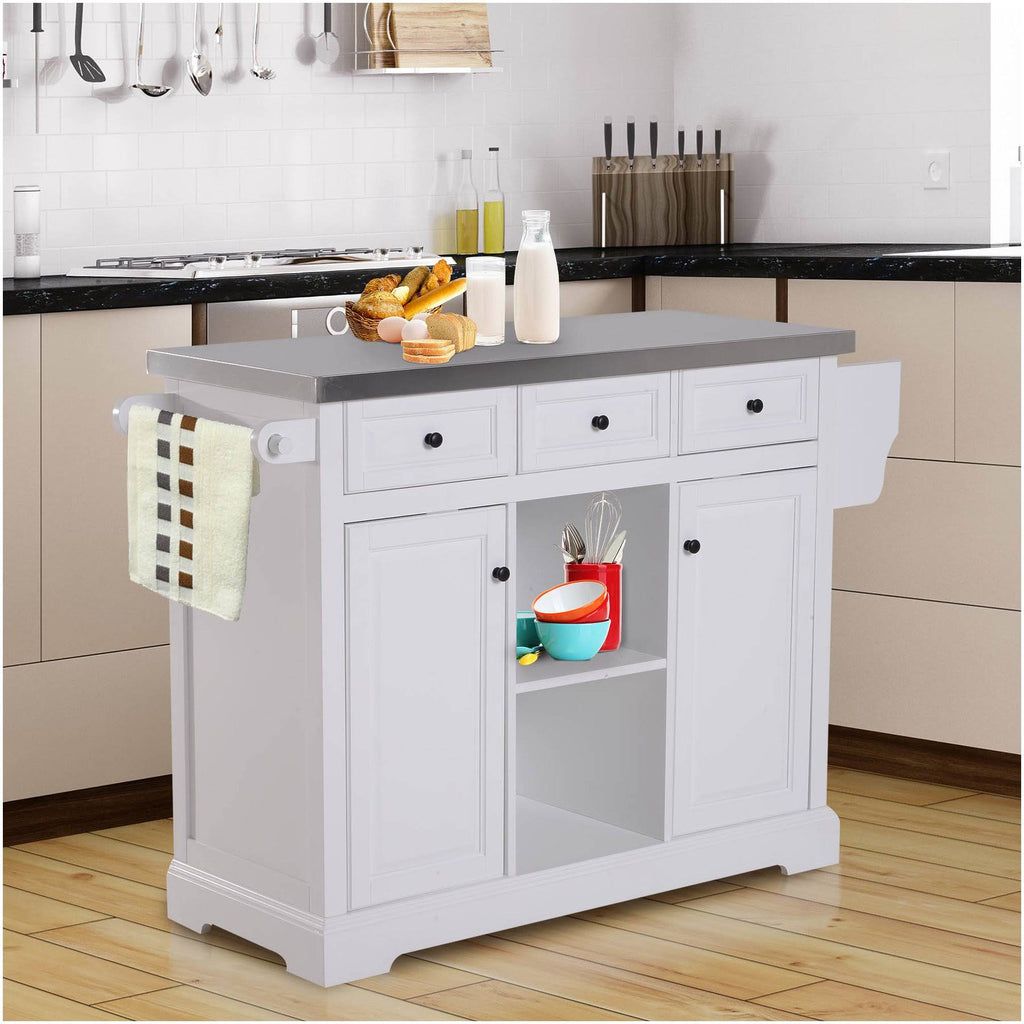 White Rolling Kitchen Island Cart with Wheels C7263