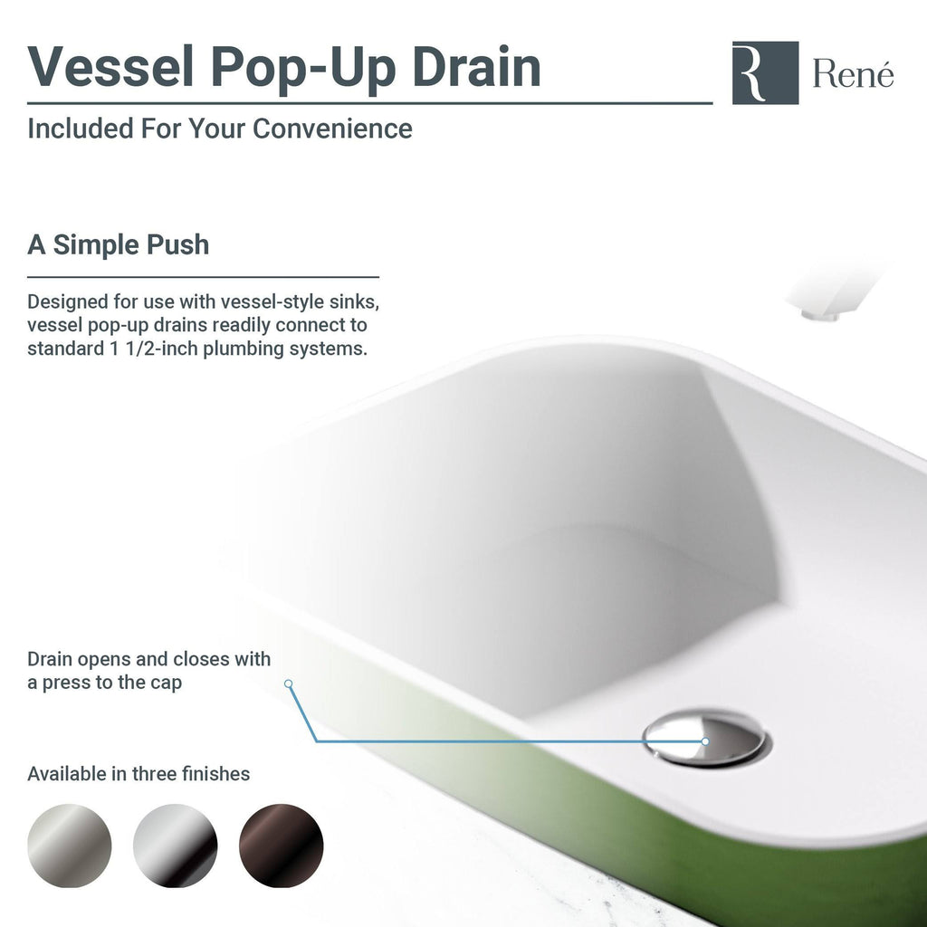 Square Vessel Sink with Brushed Nickel Pop-Up Drain P1117