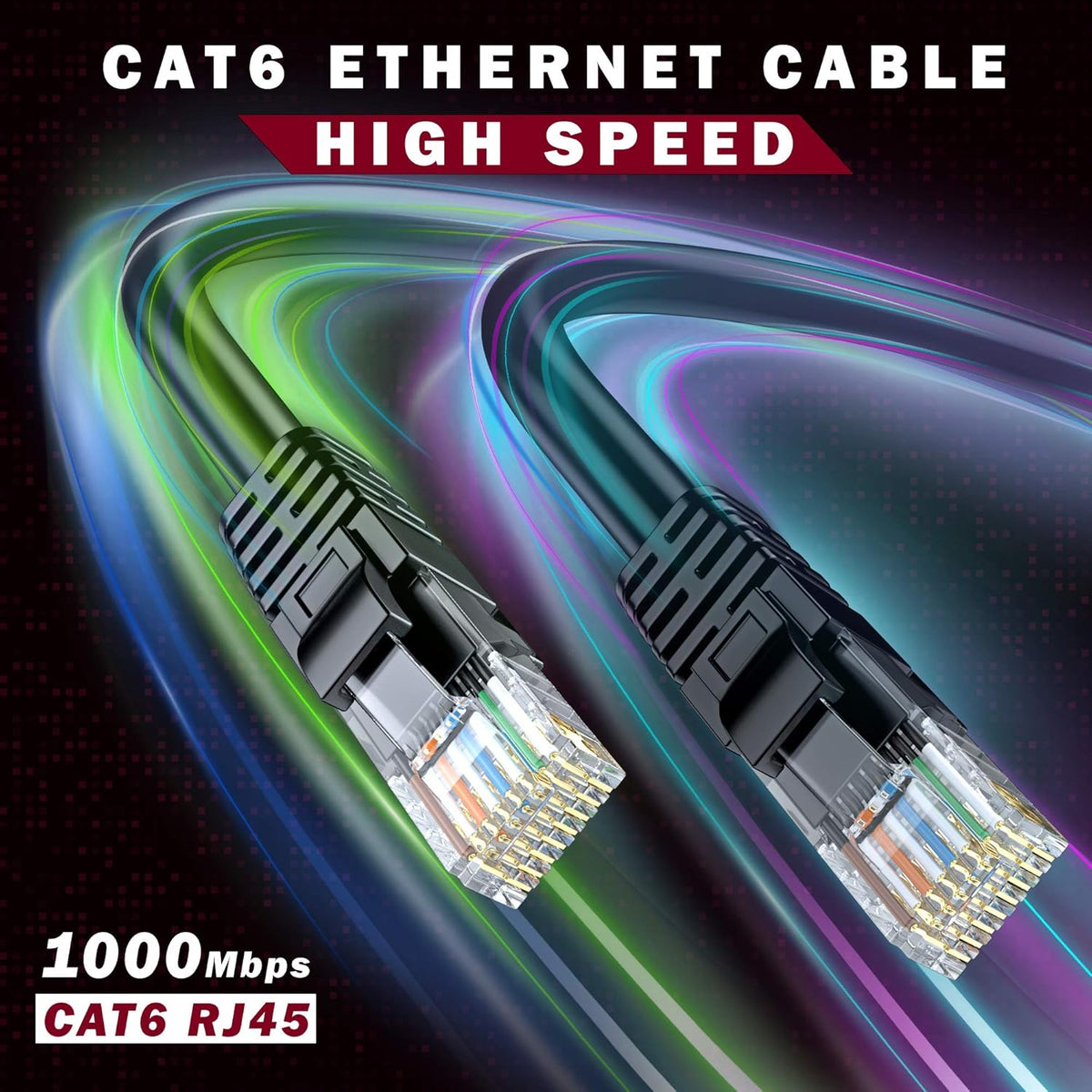 Cat6 Ethernet Cable 10ft Pure Copper LAN UTP RJ45 Network Cable Multicolor 24 Pack Q953327