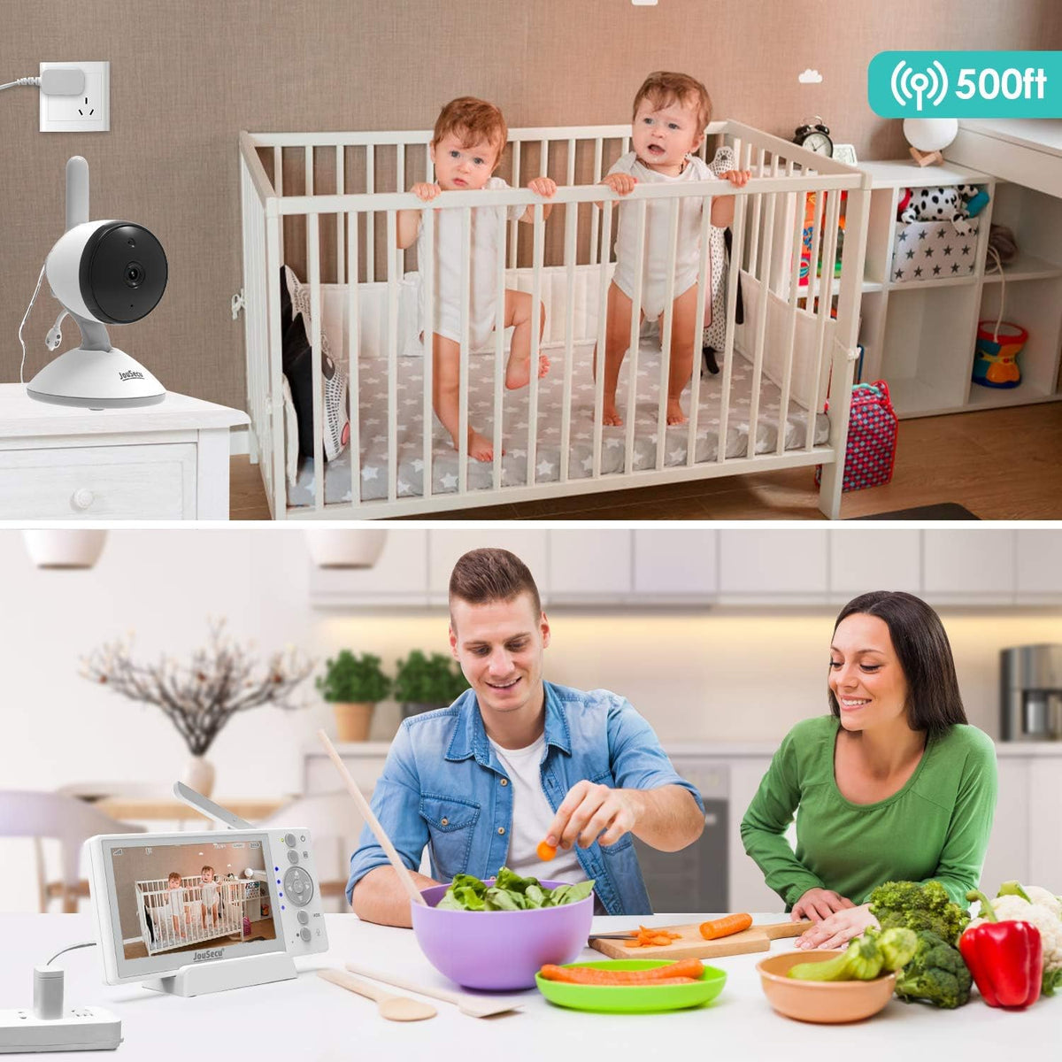 4.3 Inches LCD Split Screen Baby Monitor with 2 Camera J20119