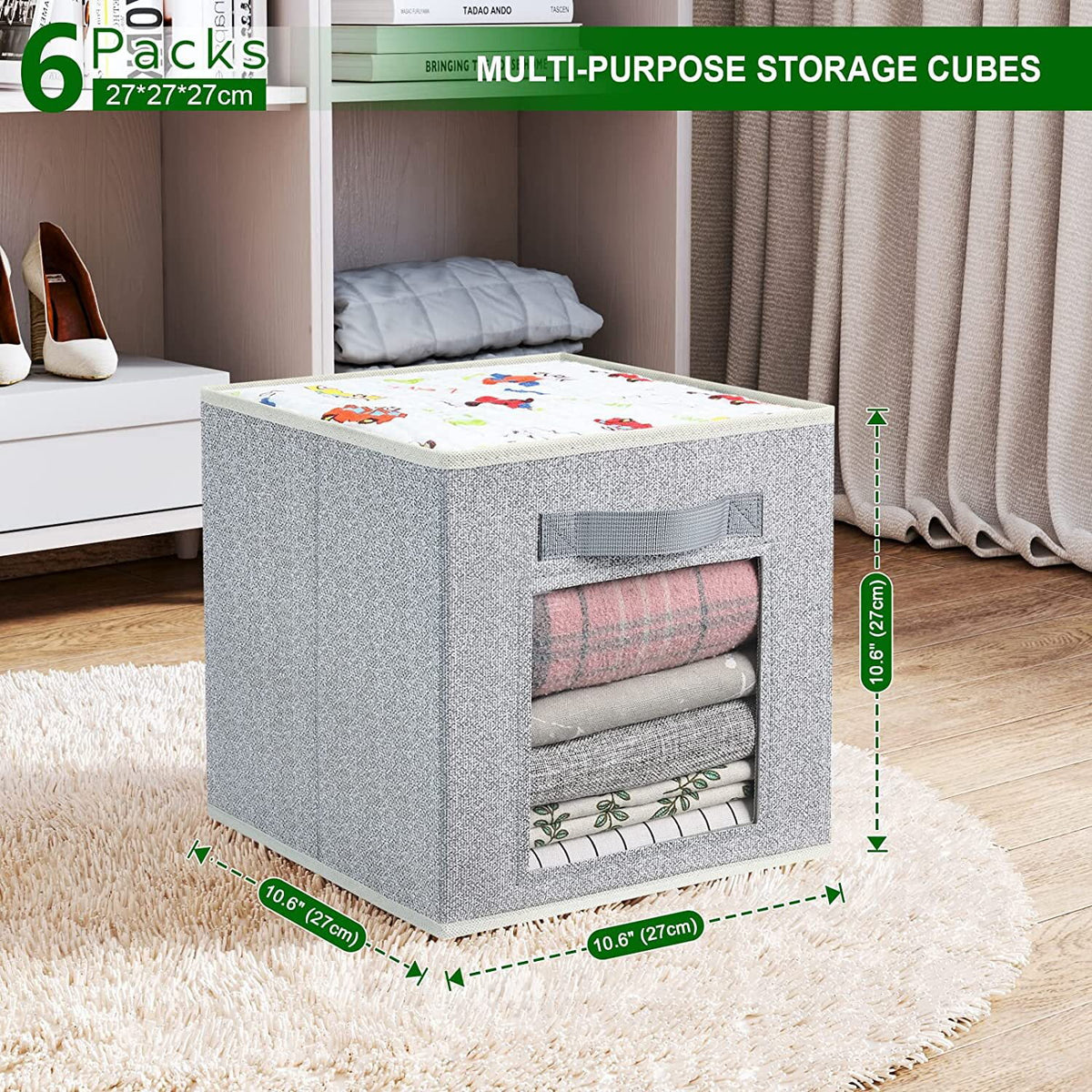 11 Inch Fabric Storage Cubes with Window, 6 Packs J3441