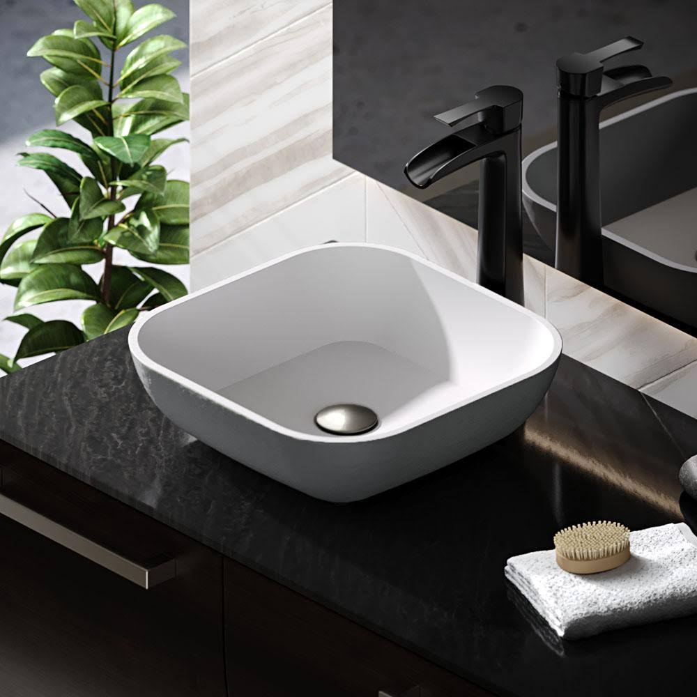 Square Vessel Sink with Brushed Nickel Pop-Up Drain P1117