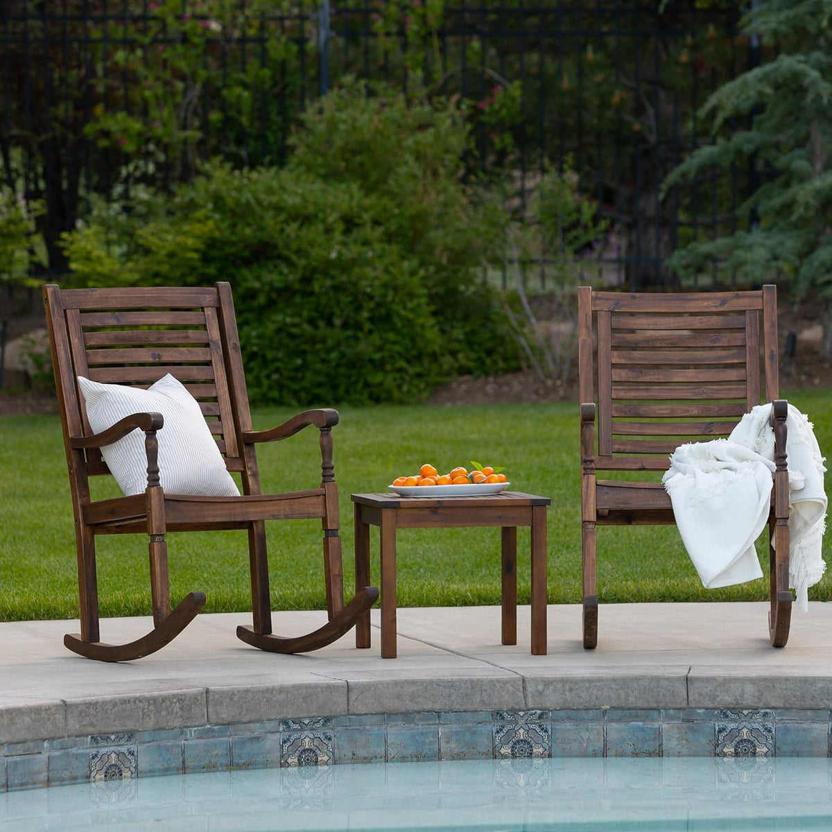 Brown Acacia Wood Slat Back Patio Rocking Chair L637027