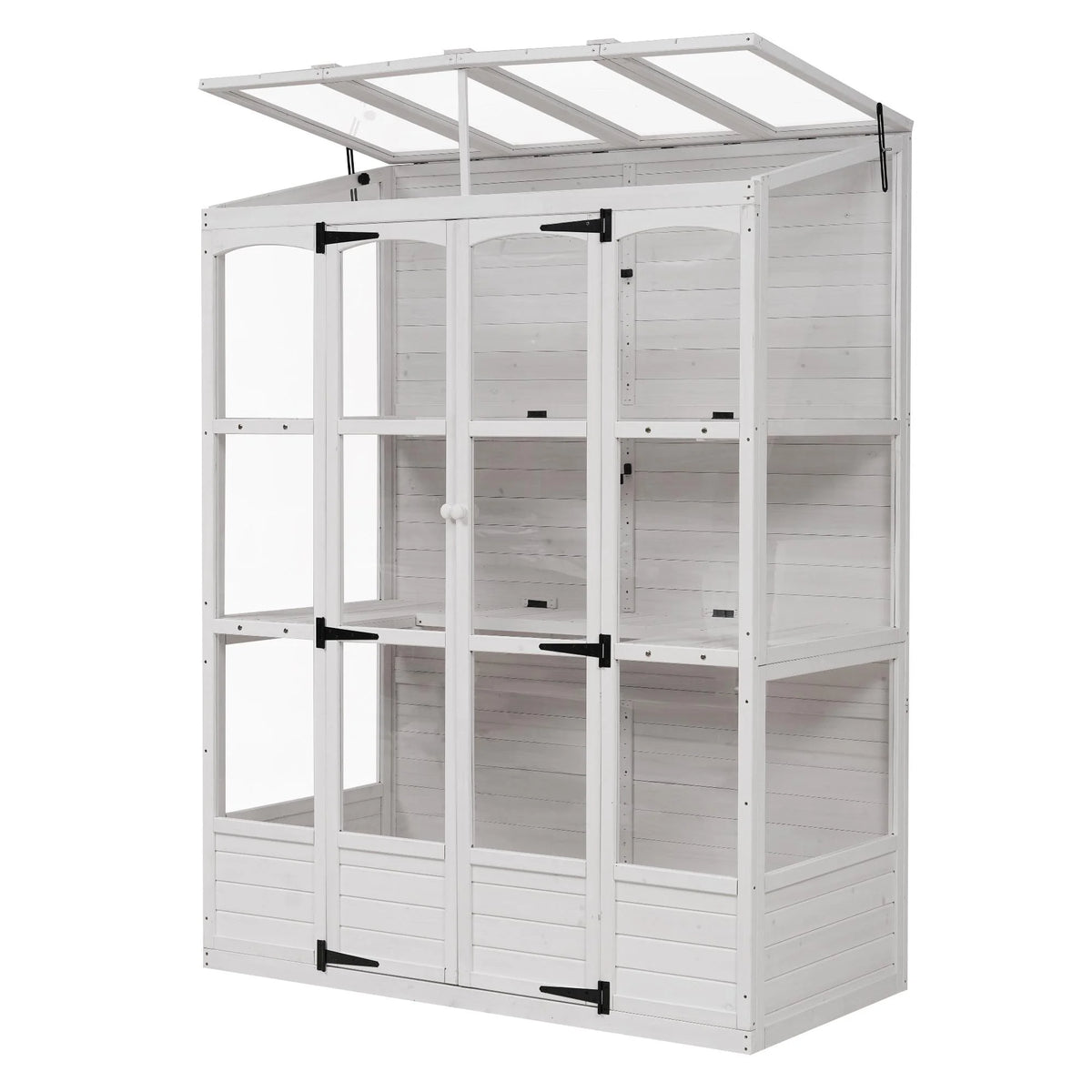 57.9"W x 29.1"D x 78.1"H Polycarbonate Greenhouse with Folding Shelves and Windows W64954