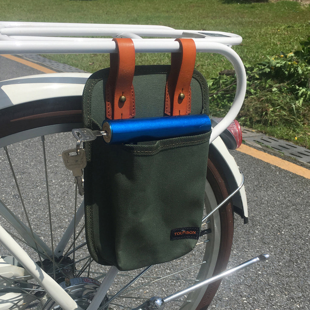 Green Canvas Bike Tool Storage Pannier with U Lock Holder Bag U859983