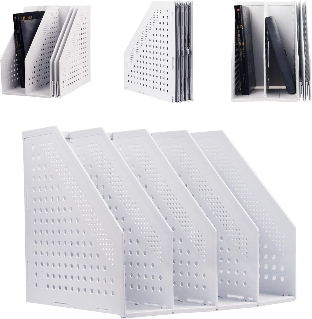Gray 2Pcs Collapsible Magazine File Holder with 3 Vertical Compartments Q763085