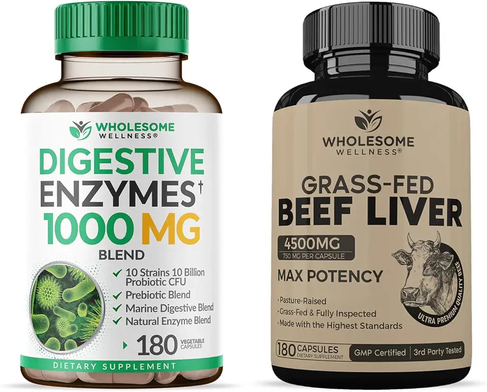 Digestive Enzymes 1000MG Prebiotics Probiotics Beef Liver Capsules S52785