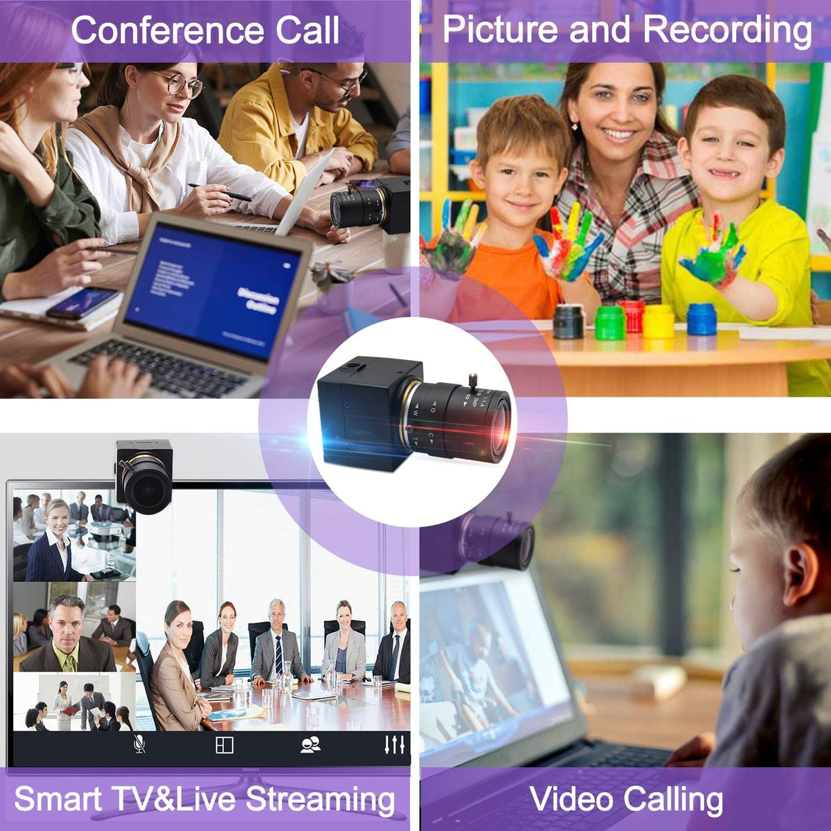 2.8-12mm Varifocal Lens USB Camera 1080P CS Mount 2MP Web Camera Pack of 2 D63343