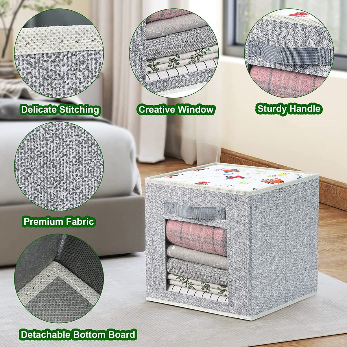 11 Inch Fabric Storage Cubes with Window, 6 Packs J3441