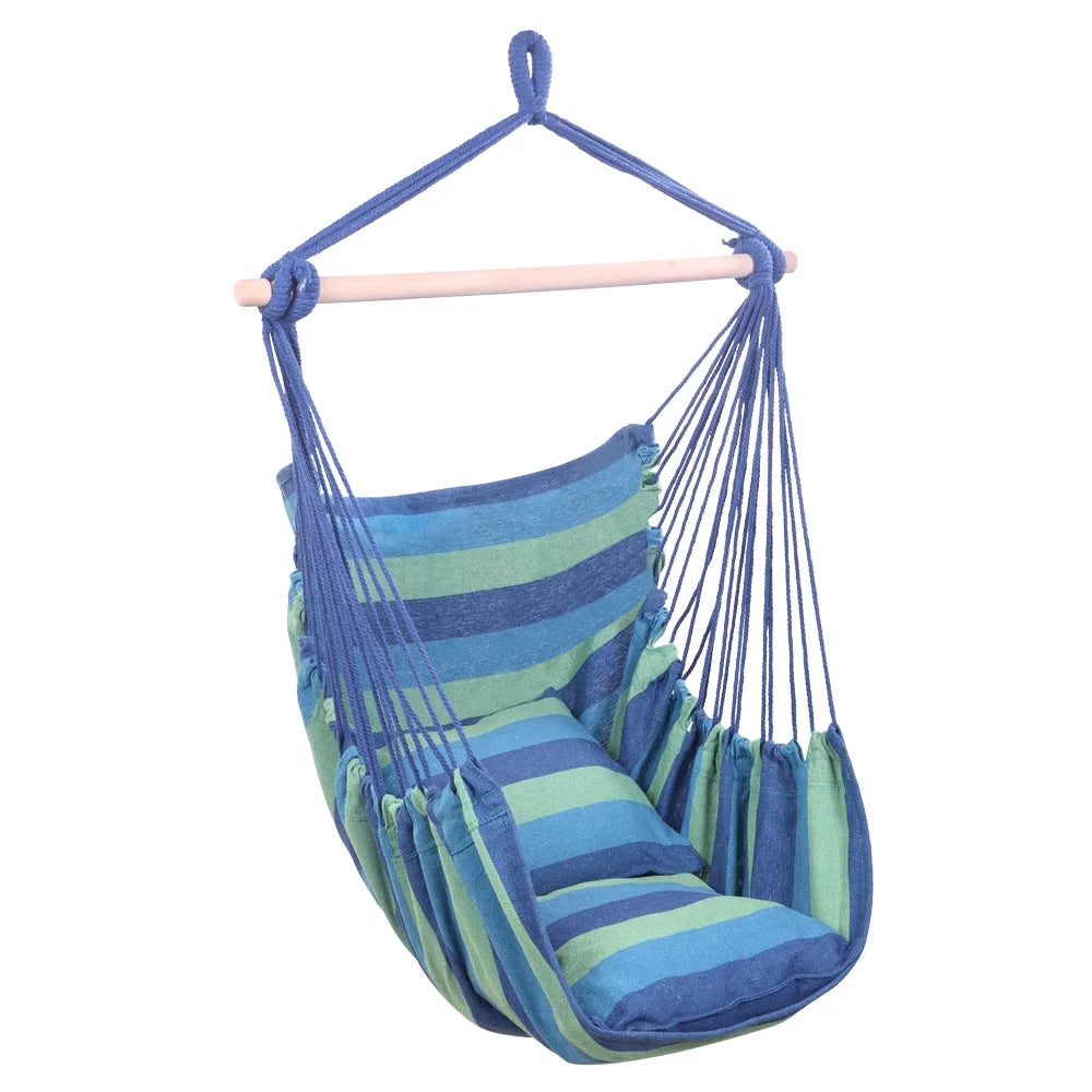 Portable Hammock Chair Porch Swing Camping Blue Strip Y84447