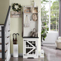 White Hall Tree with Coat Rack and Shoe Storage Bench Y839540