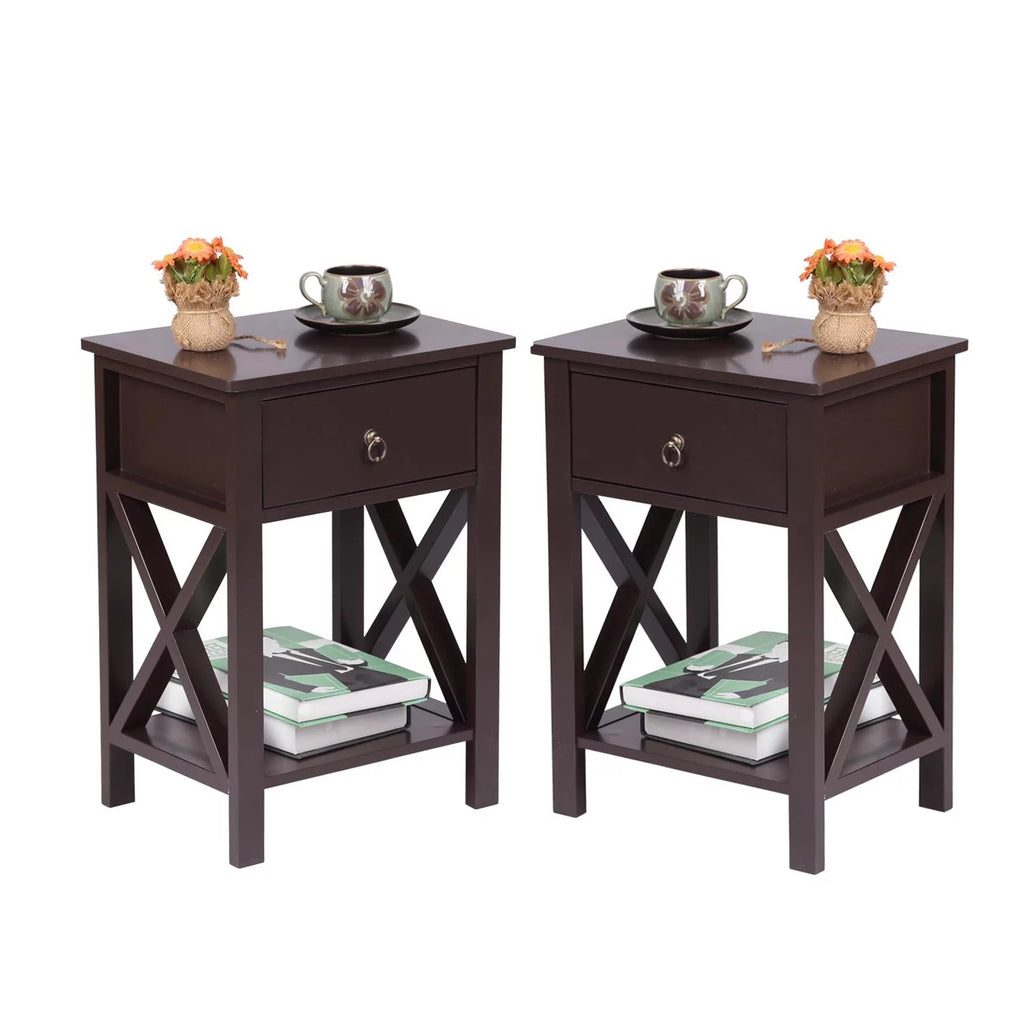 Set of 2 White Nightstands with Drawer Storage U21615