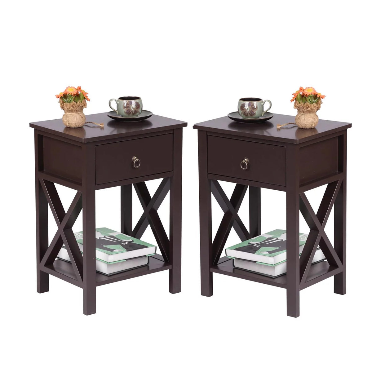 Set of 2 White Nightstands with Drawer Storage U21615