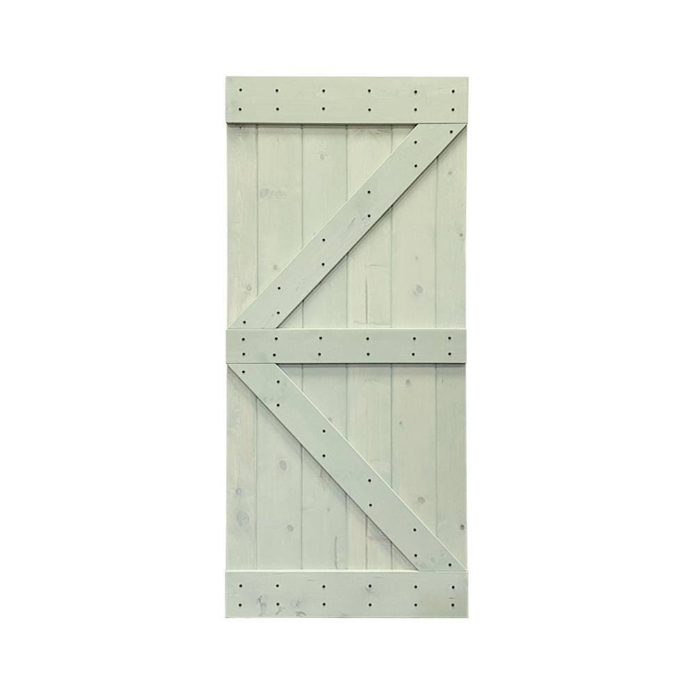 Sage Green Stained Solid Pine Wood Interior Sliding Barn Door Slab Q85740