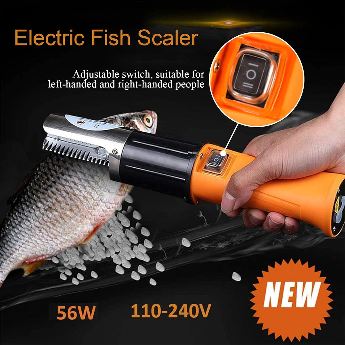 Electric Fish Scaler with Stainless Steel Roller Blade, Cordless Fish Scale Remover Cleaner Skinner Kit, 12V Rechargeable Battery T718557