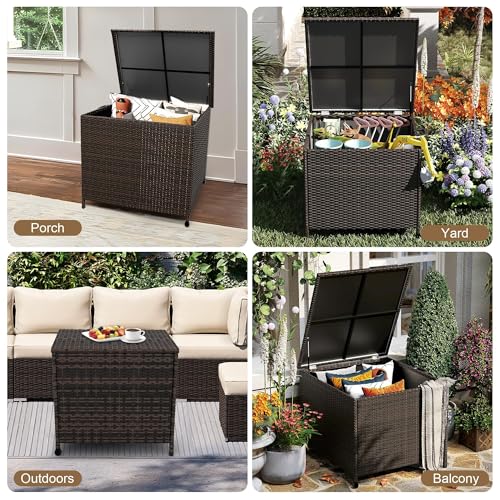 80 Gallon Waterproof Rattan Outdoor Storage Deck Box with Wheels M9945