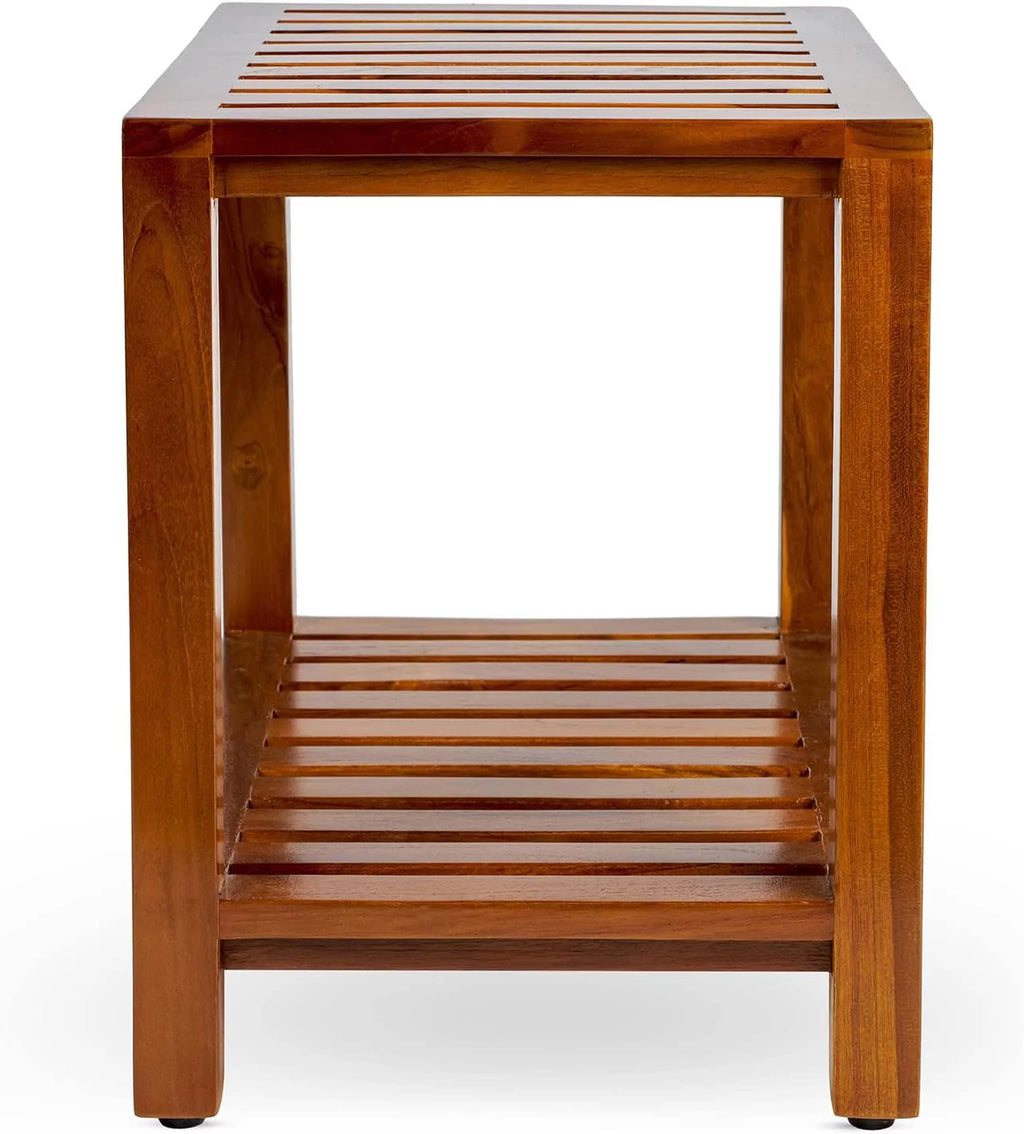 21 Inch Teak Wood Shower Bench with Shelf Z703