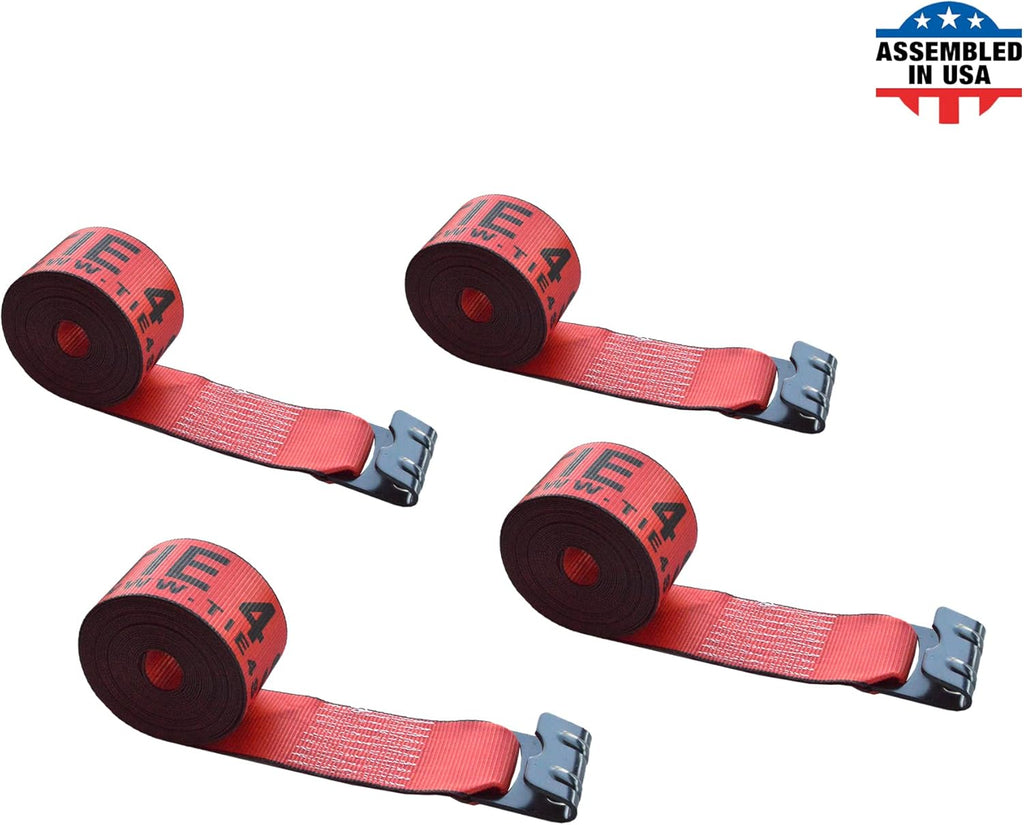 Green Tie Down Straps, Pack of 4, 4 x 60' Heavy Duty Winch Strap with Flat Hooks E20268