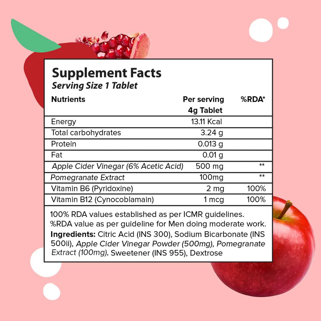 Apple Cider Vinegar 15 Effervescent Tablet with Vitamin B6 & B12 Pack of 4 E973