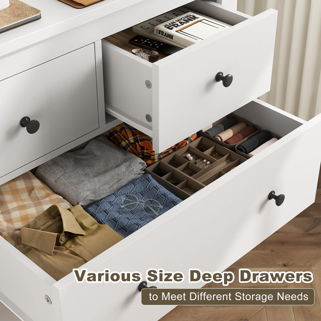 White Wood Dresser with 10 Deep Drawers I965