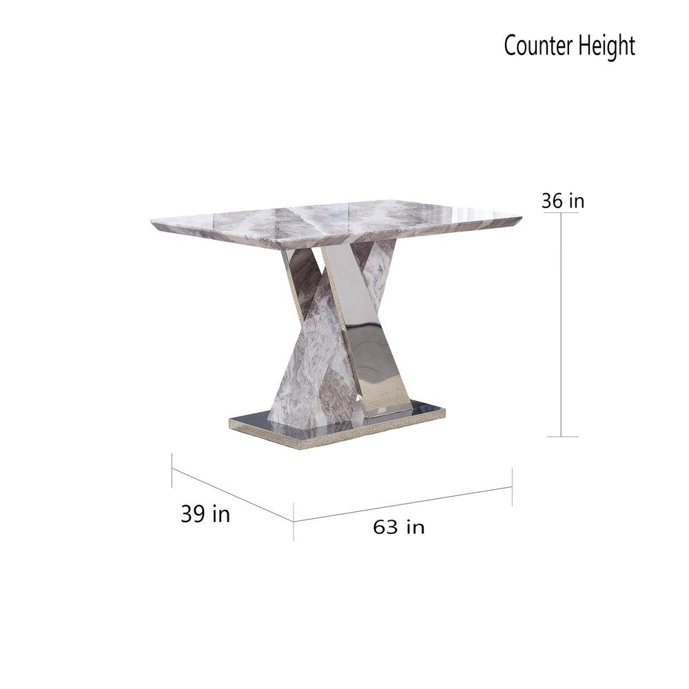 7 Piece White Faux Marble Stainless Steel Counterheight Dining Set Y1856