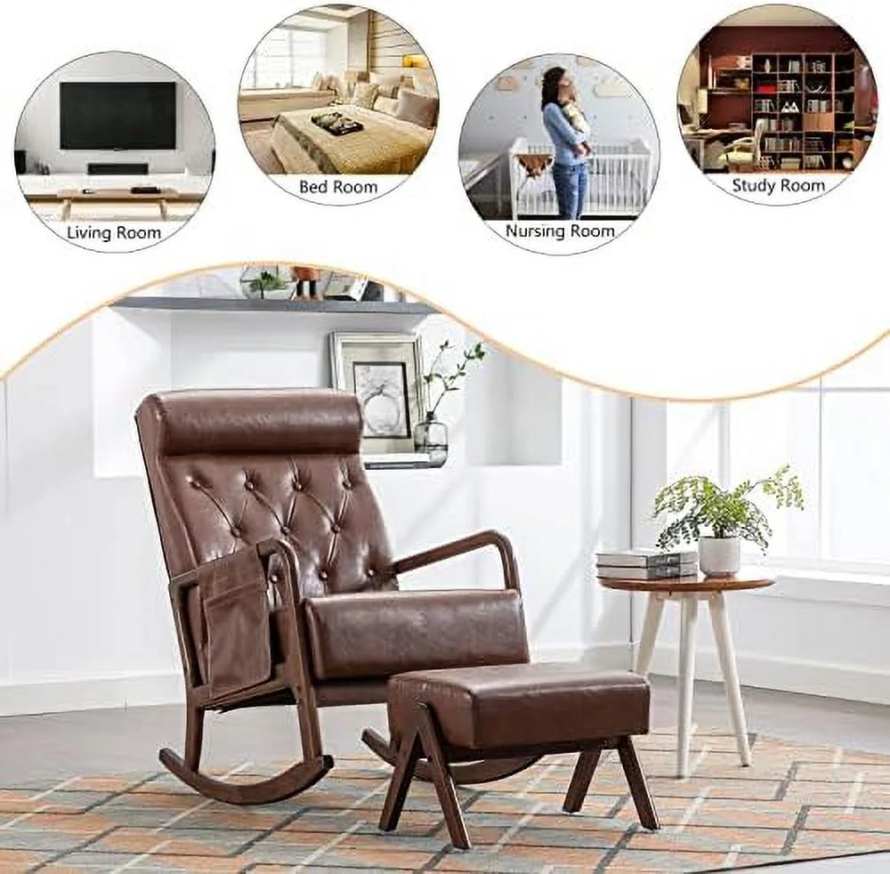 Mid-Century Upholstered Glider Rocker with Ottoman D667