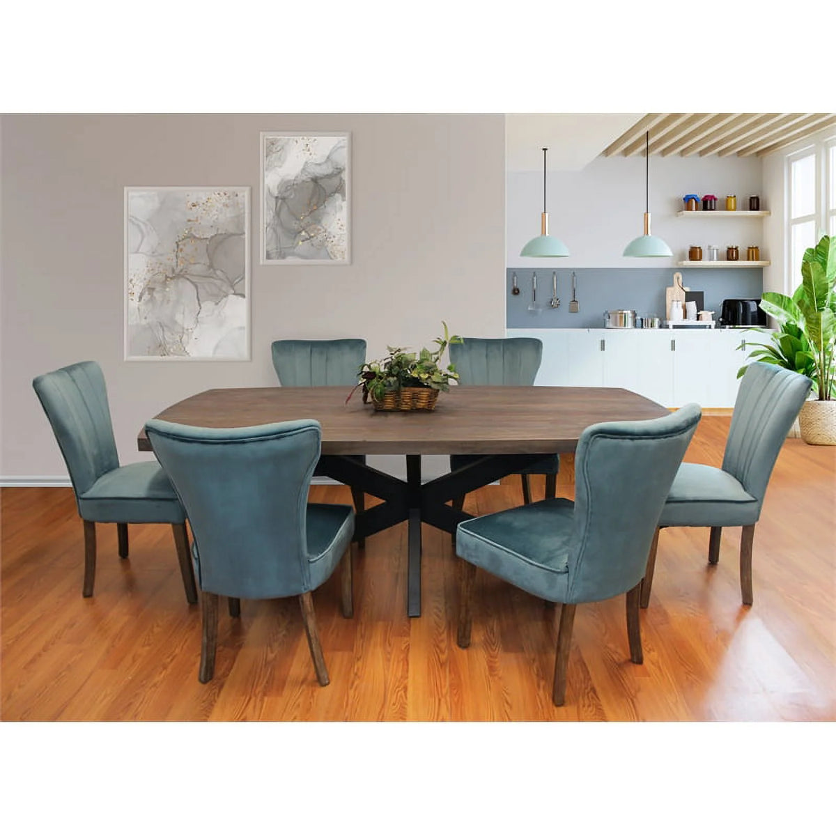Solid Wood Dining Table with Cast Iron Legs D230848
