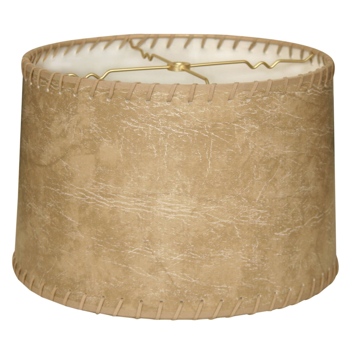 12" Shallow Drum Lamp Shade Brown Faux Leather with Lace I4274