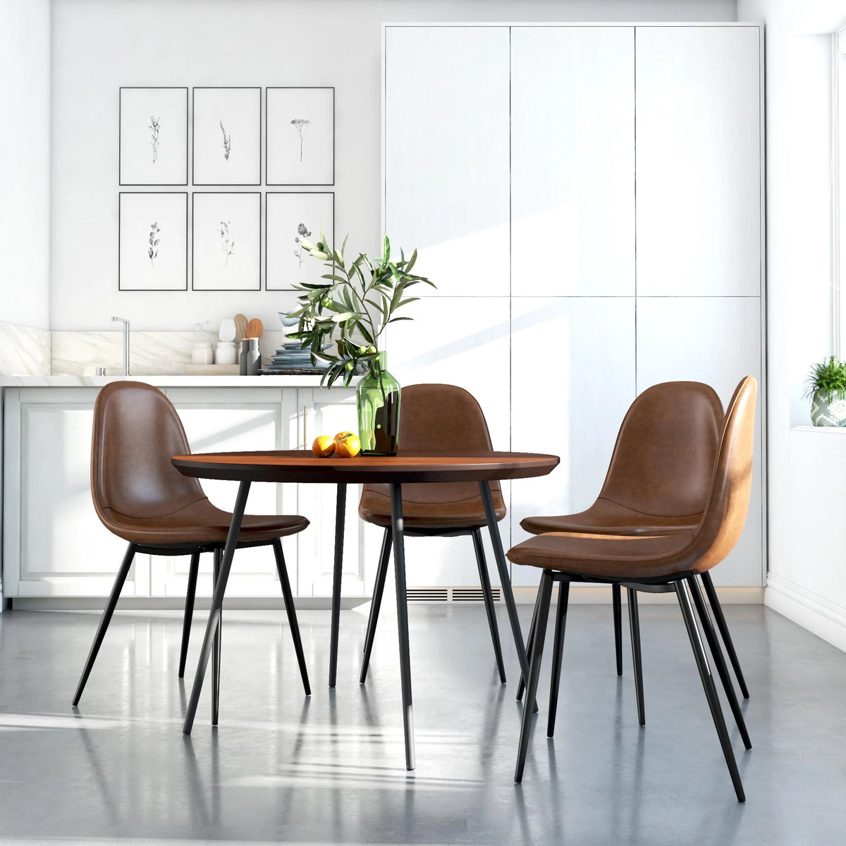 Camel Faux Leather Upholstered Dining Chair, Set of 4 Z56145